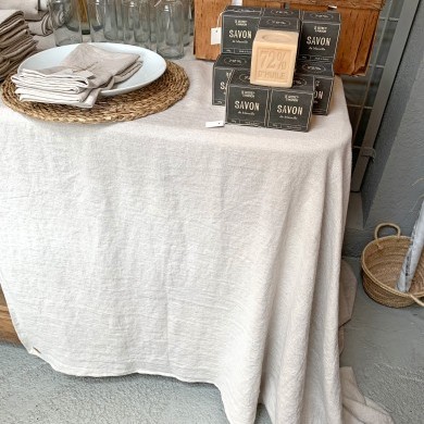 Mantel de Lino Natural para Mesa Rectangular y Ovalada