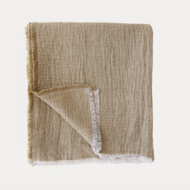 Plaid Arrugado Bennevis Verde bronce 140x250 de Lino