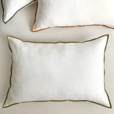 Funda de Cojín Morar Marfil - Verde oliva 40x60 de Lino