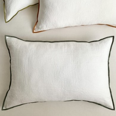 Funda de Cojín Morar Marfil - Verde abeto 40x60 de Lino